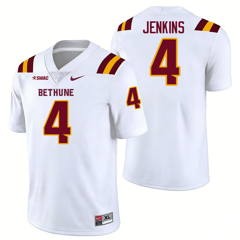 Bethune-Cookman Wildcats #4 Lorenzo Jenkins College Football Jerseys,Uniforms-White